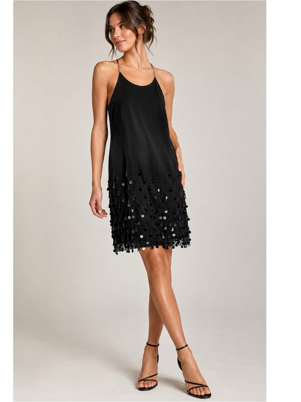 Vintage Cache Paillette Flapper Dress black  90s Retro Great Gatsby Y2K
